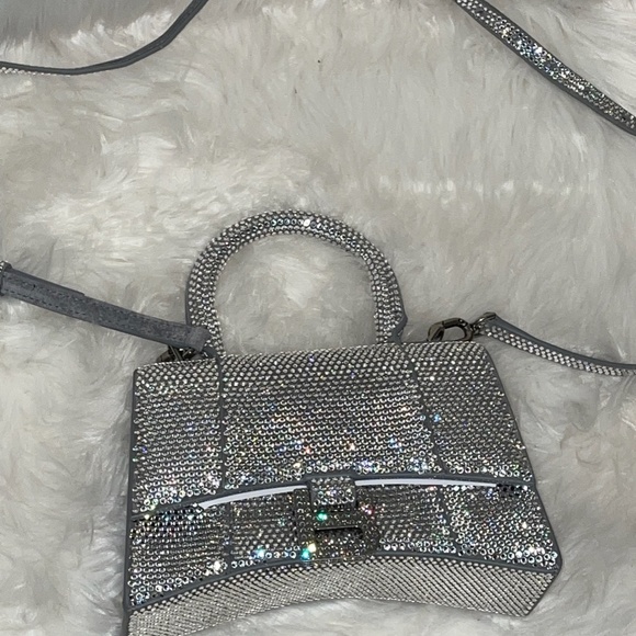 FIRM PRICE. Authentic Balenciega HOURGLASS XS HANDBAG WITH RHINESTONES - Picture 4 of 6